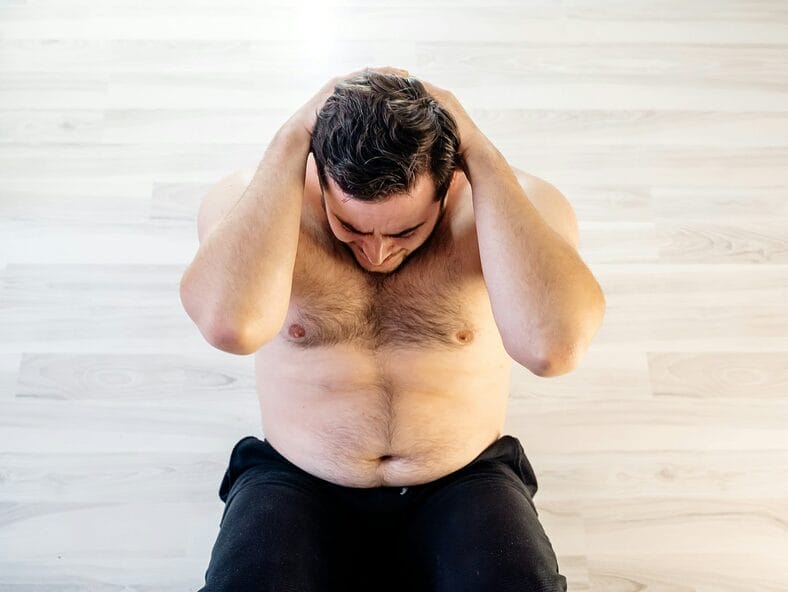 Overweight Person Man Doing Exercise to Weight Loss at Home