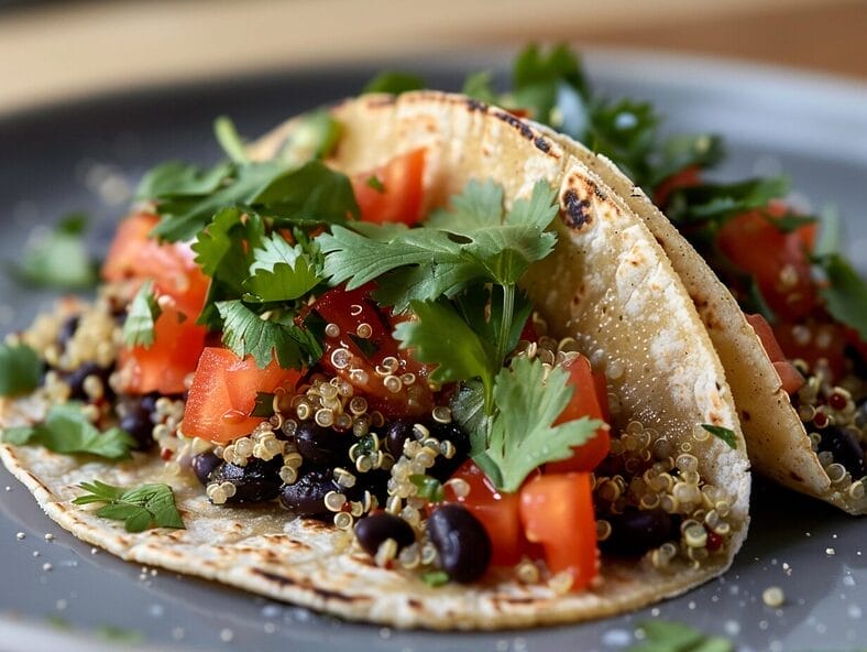 Quinoa and black bean taco close up