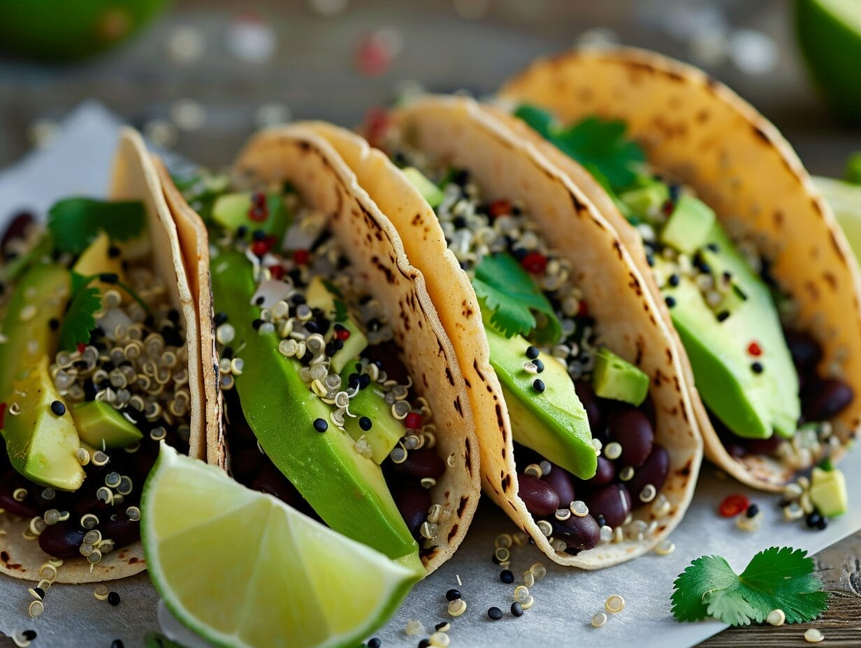 Quinoa and black bean taco plated